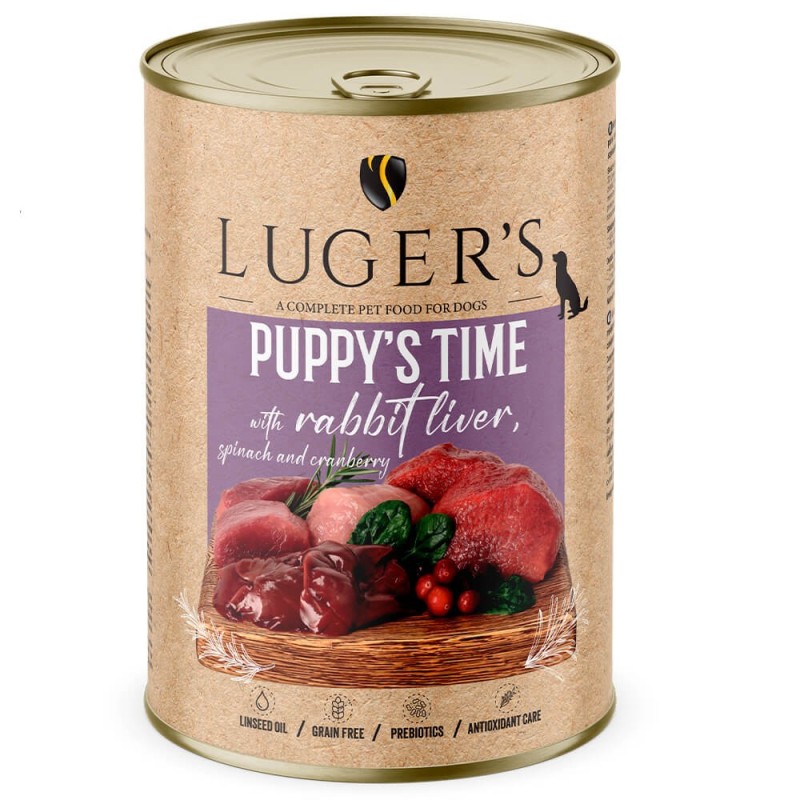 Luger's Puppy's Time - Alimento húmido para cachorro - Fígado de coelho, espinafres e arandos