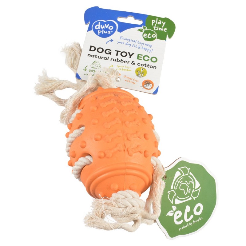 Bola de rugby de borracha com corda ECO para cão - Duvo Plus