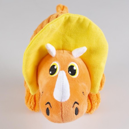 Dinossauro Triceratops laranja de peluche para cães - Duvo Plus