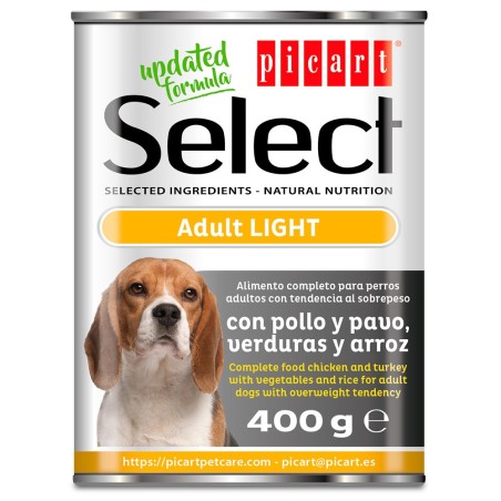 Picart Select Light - Alimento em patê para cão adulto para controlo do peso - Peru, frango, vegetais e arroz