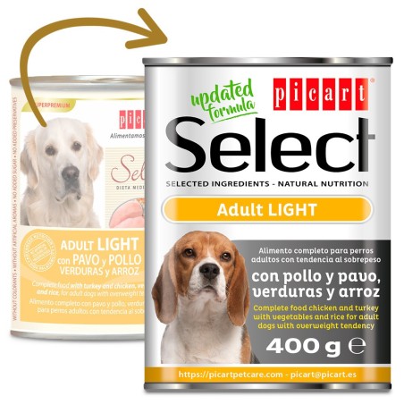 Picart Select Light - Alimento em patê para cão adulto para controlo do peso - Peru, frango, vegetais e arroz