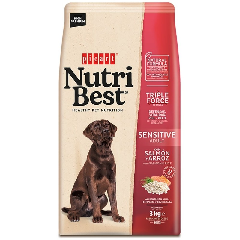 Picart Nutribest Sensitive - Ração seca para cão adulto com sensibilidades - Salmão e arroz