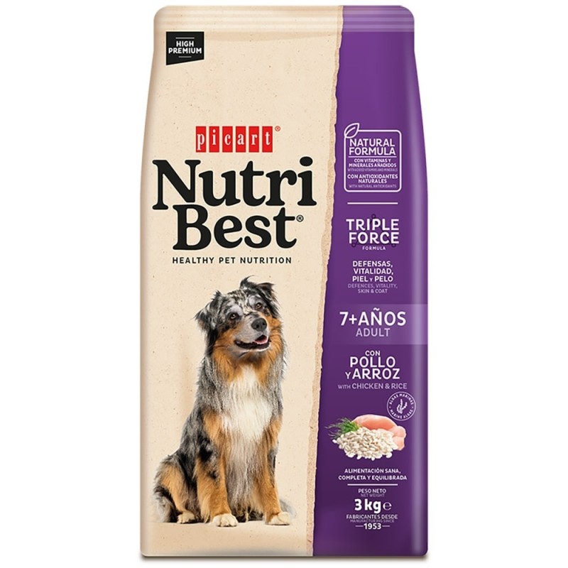 Picart Nutribest 7+ - Ração seca para cão com mais de 7 anos - Frango e arroz