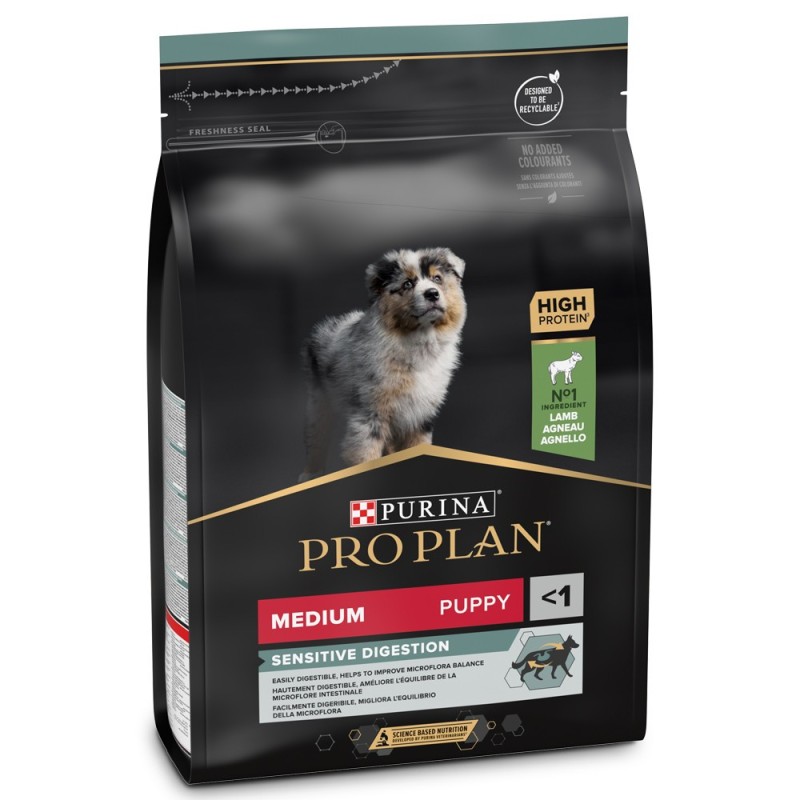 Pro Plan Sensitive Digestion Medium Puppy - Ração seca para cachorro médio com sensibilidade digestiva - Borrego