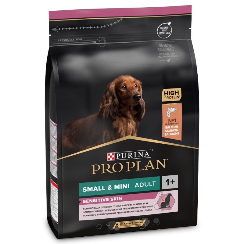 Pro Plan Sensitive Skin Small & Mini - Ração seca para cão adulto pequeno com pele sensível - Salmão