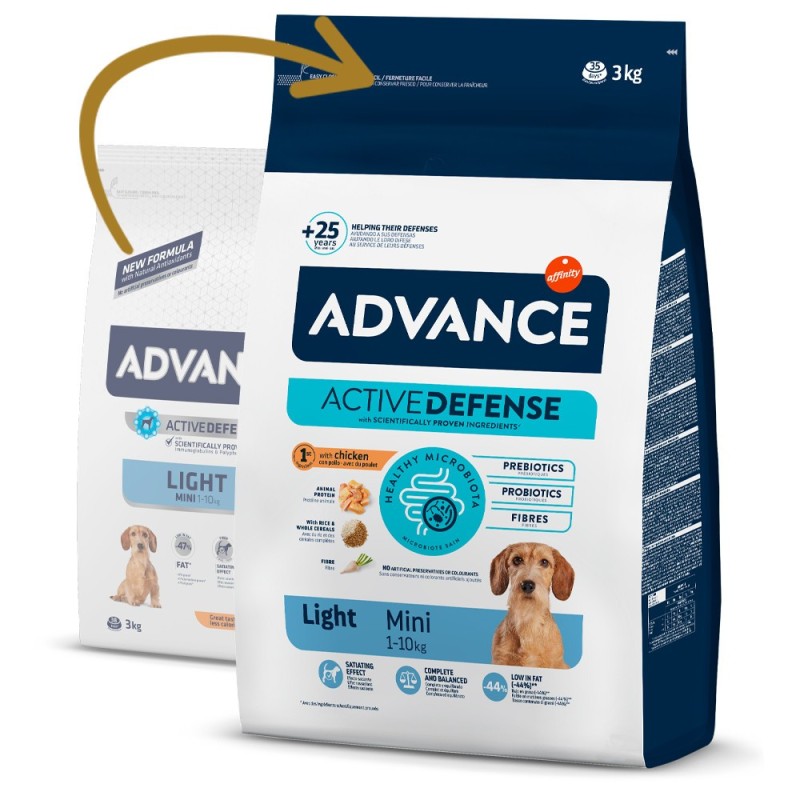 Advance Light Mini - Ração seca para cão adulto pequeno para controlo do peso - Frango e arroz