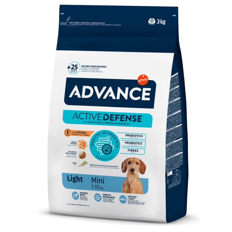 Advance Light Mini - Ração seca para cão adulto pequeno para controlo do peso - Frango e arroz