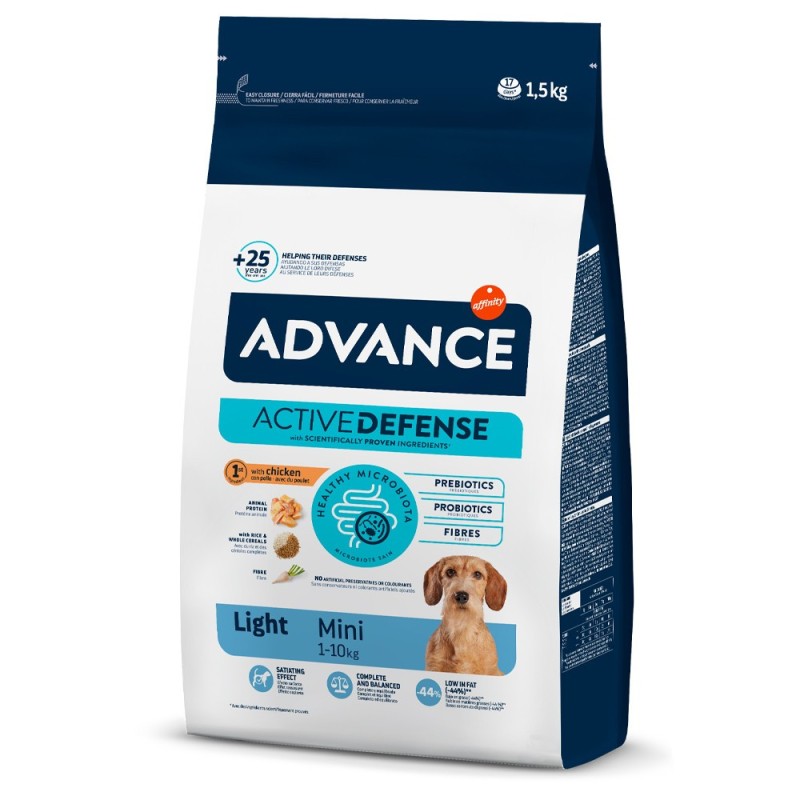 Advance Light Mini - Ração seca para cão adulto pequeno para controlo do peso - Frango e arroz