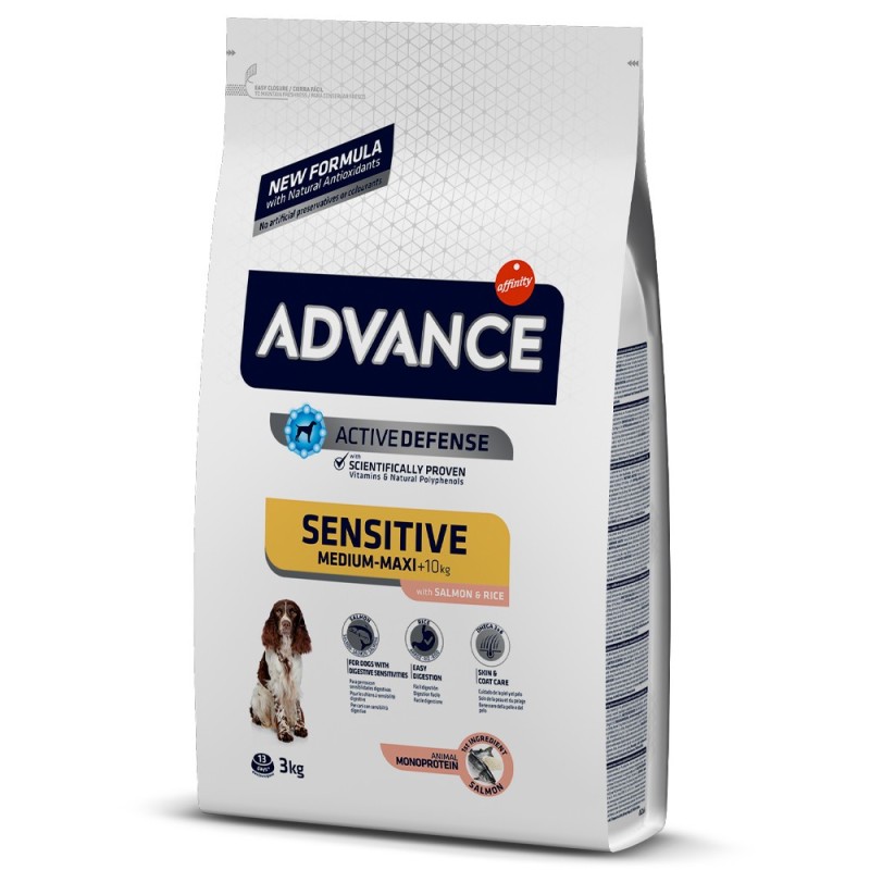 Advance Sensitive Medium/Maxi - Ração seca para cão adulto médio e grande com sensibilidades - Salmão e arroz