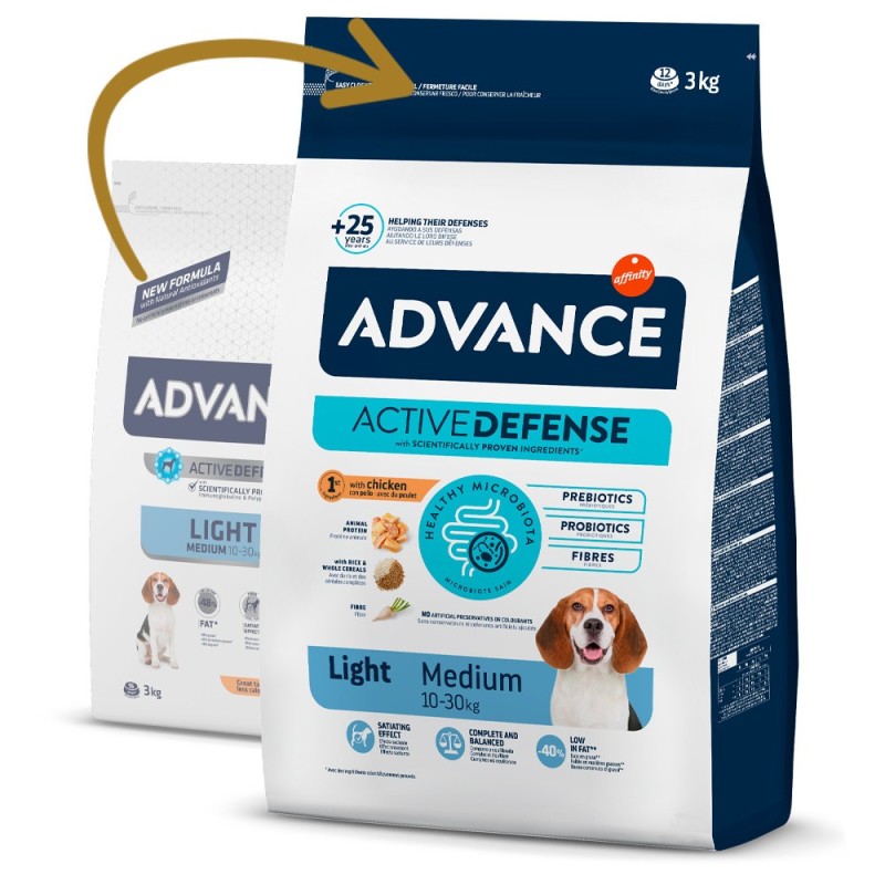 Advance Light Medium - Ração seca para cão adulto médio para controlo do peso - Frango e arroz