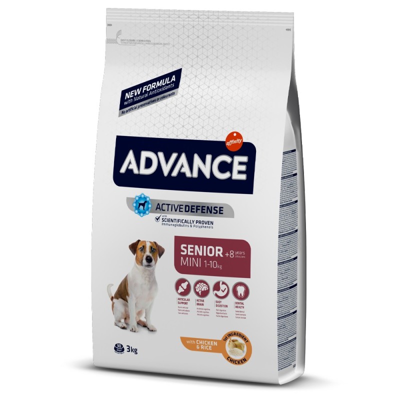 Advance Senior +8 Mini - Ração seca para cão pequeno com mais de 8 anos - Frango e arroz