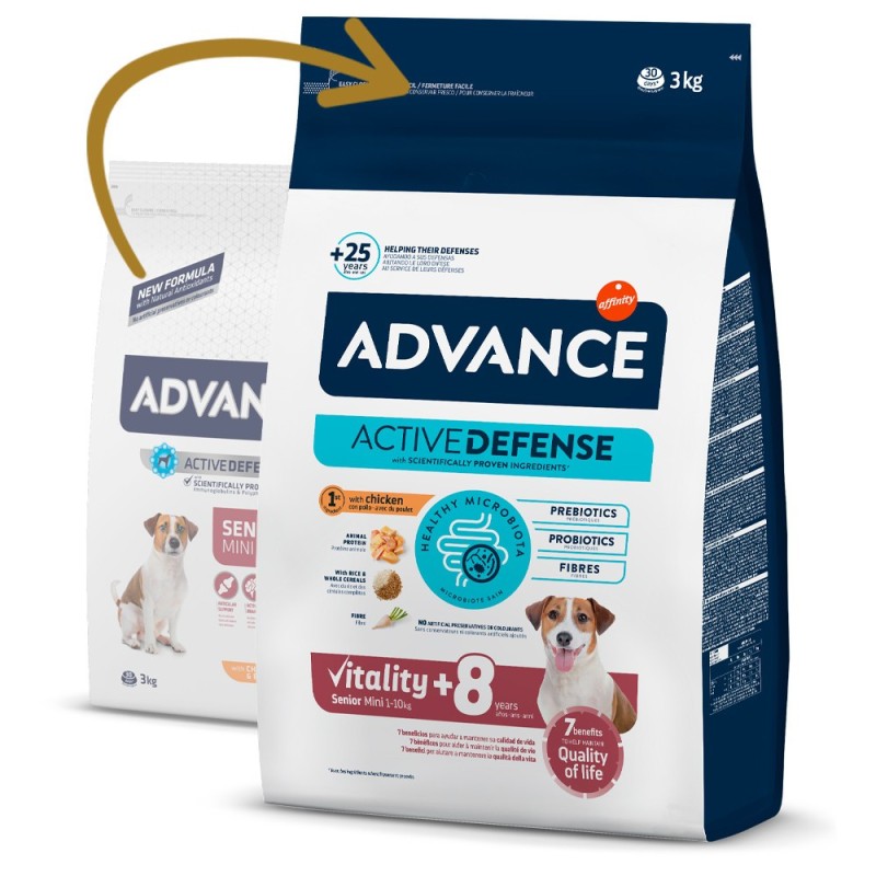 Advance Senior +8 Mini - Ração seca para cão pequeno com mais de 8 anos - Frango e arroz