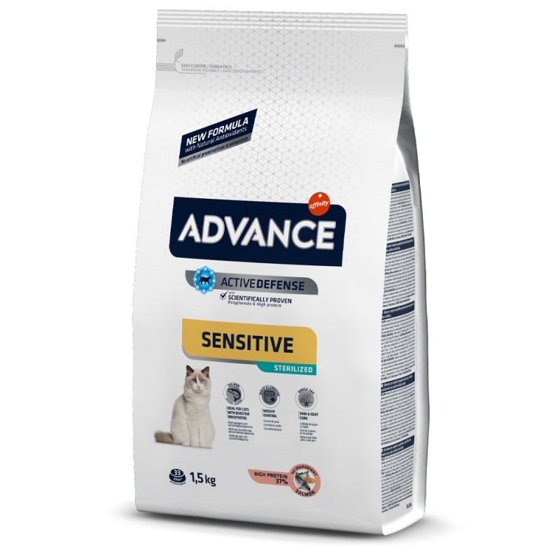 Advance Sensitive Sterilized - Ração seca para gato esterilizado com sensibilidades - Salmão e arroz