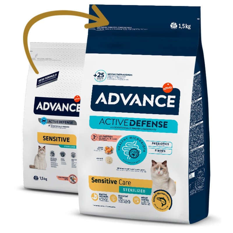 Advance Sensitive Sterilized - Ração seca para gato esterilizado com sensibilidades - Salmão e arroz