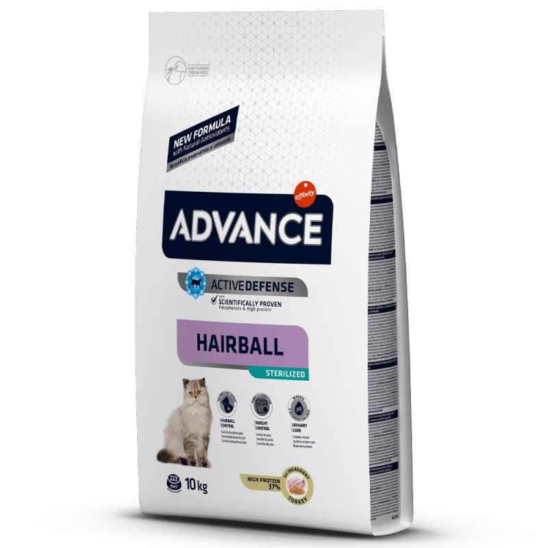 Advance Hairball Sterilized - Ração seca para gato esterilizado para redução das bolas de pelo - Peru e arroz