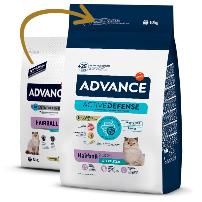 Advance Hairball Sterilized - Ração seca para gato esterilizado para redução das bolas de pelo - Peru e arroz