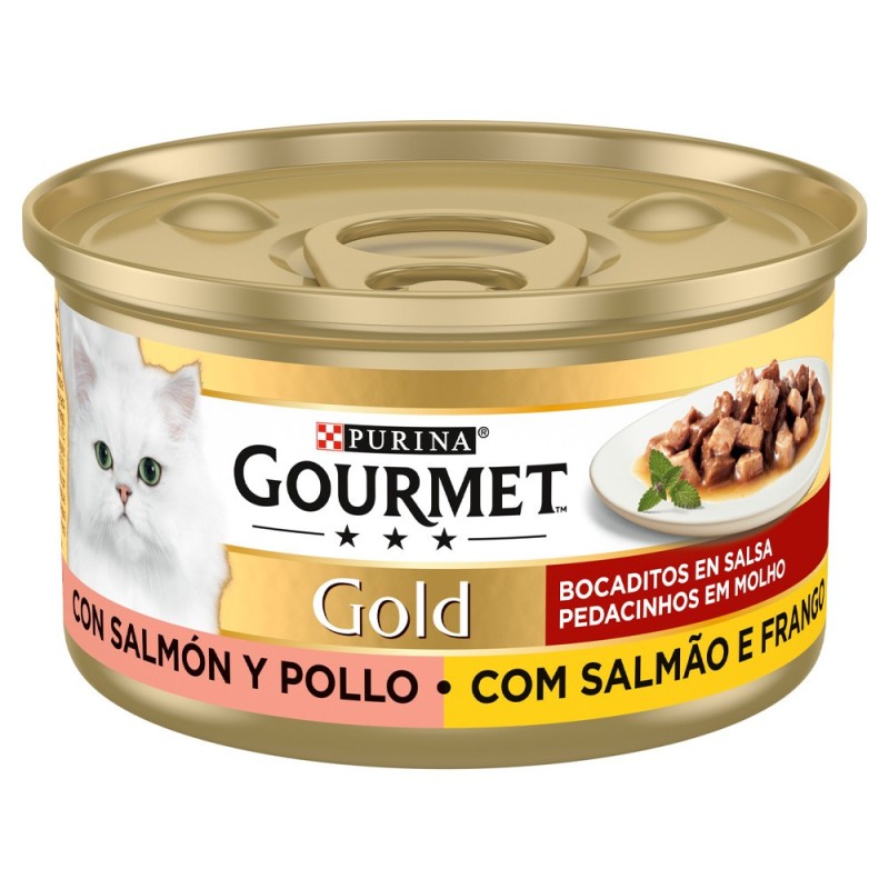 Gourmet Gold Pedacinhos em molho para gato - Salmão e frango