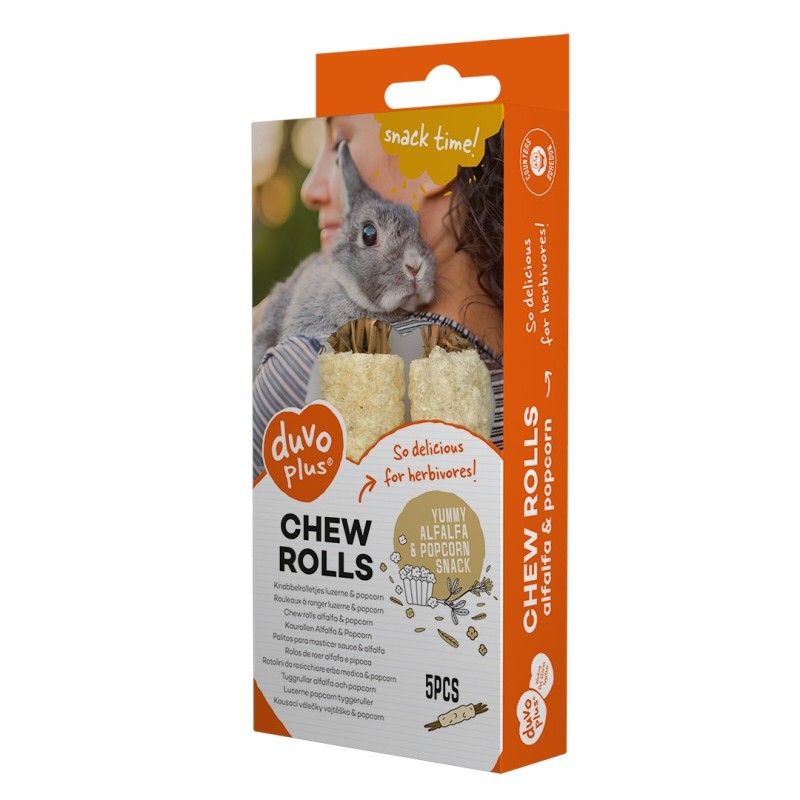 Duvo Plus Chew Rolls Snack de alfafa e pipocas para roedores