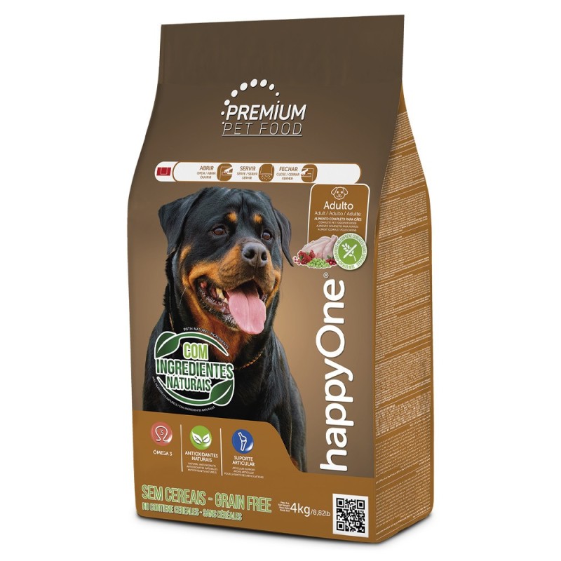 happyOne Premium Grain Free - Ração seca sem cereais para cão adulto - Frango