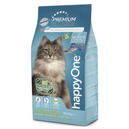 happyOne Premium Light & Senior - Ração seca para gato para controlo do peso - Aves