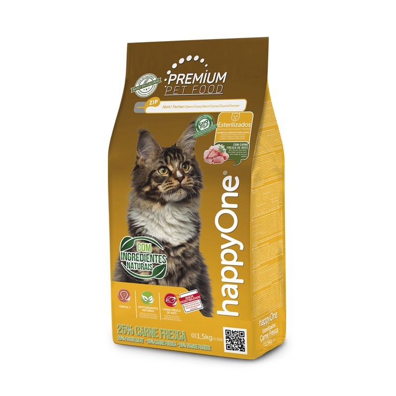 happyOne Premium - Ração seca para gato adulto esterilizado - Aves