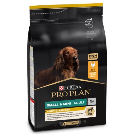 Pro Plan Light/Sterilised Small & Mini - Ração seca para cão adulto pequeno para controlo do peso - Frango