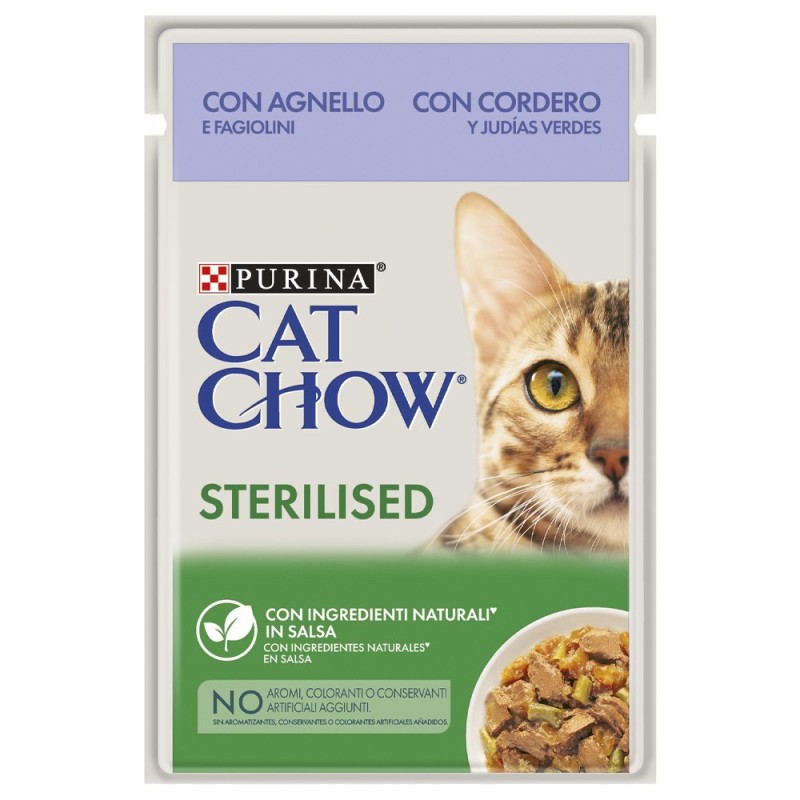 Cat Chow Sterilised Gato adulto Borrego e feijão verde em molho