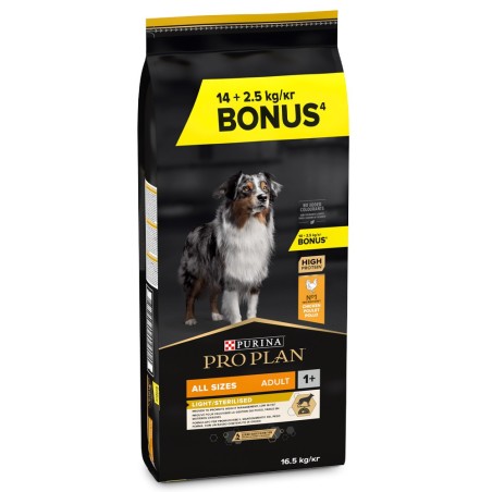 Pro Plan Light/Sterilised 14+2,5 kg GRÁTIS - Ração seca para cão adulto para controlo do peso