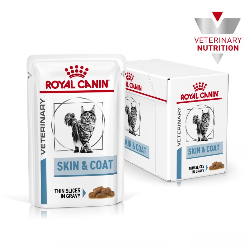 Royal Canin VET Skin & Coat - Alimento em molho para gato com dermatite e queda de pelo