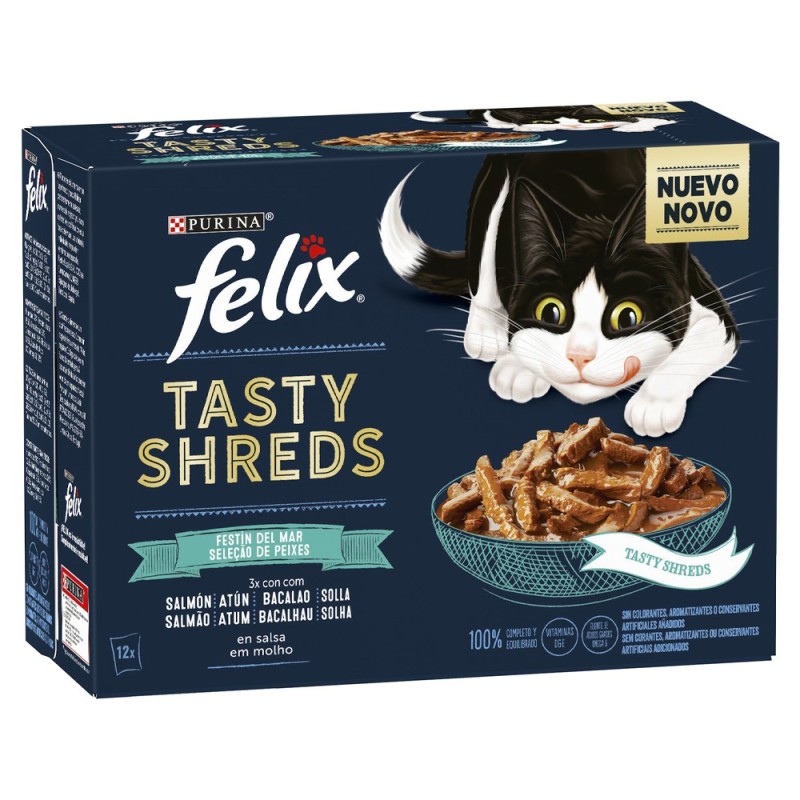 FELIX Tasty Shreds Seleção de peixes - Salmão, atum, bacalhau e solha