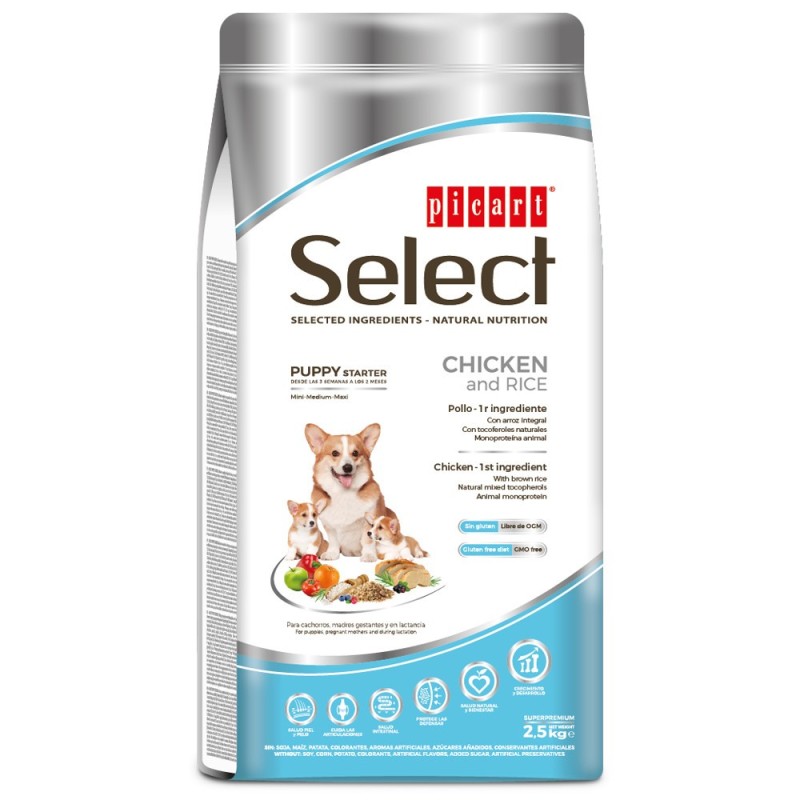 Picart Select Puppy Starter - Ração seca para cachorro e cadela - Frango e arroz