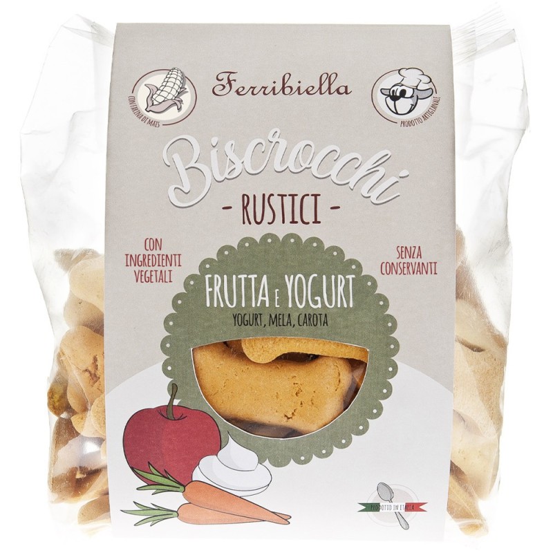 Biscoitos vegetais Biscrocchi Rustici de fruta e iogurte para cães - Ferribiella