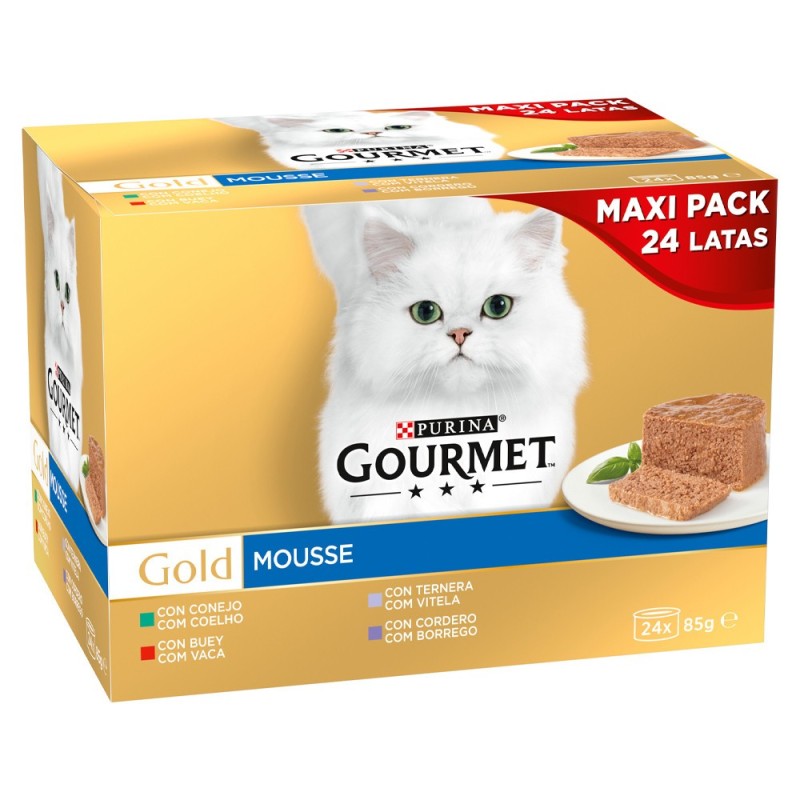 Gourmet Gold Mousse para gato - Coelho, vaca, vitela e borrego