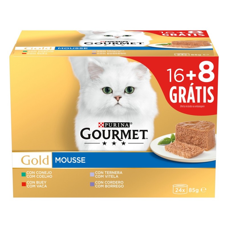 Gourmet Gold Mousse para gato - Coelho, vaca, vitela e borrego