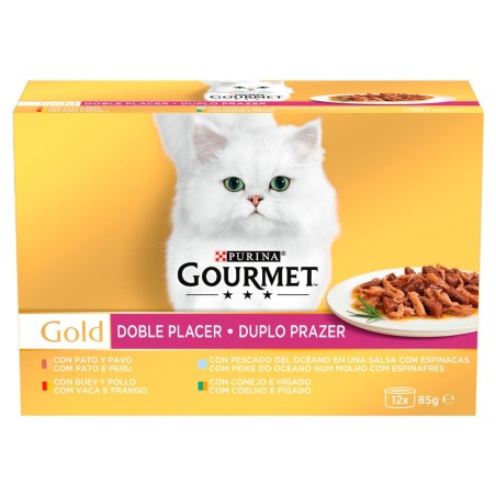 Gourmet Gold Duplo Prazer Gato Adulto - Pack 4 - Vaca, coelho, peixe e pato