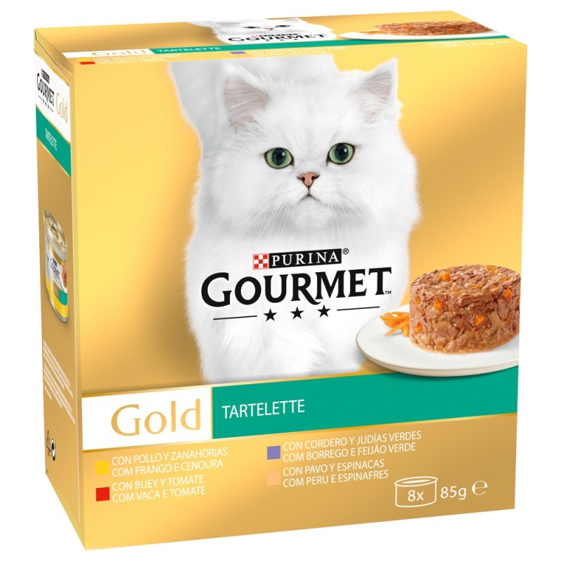 Gourmet Gold Tartelette para gato - Pack 8 - Frango, vaca, borrego e peru