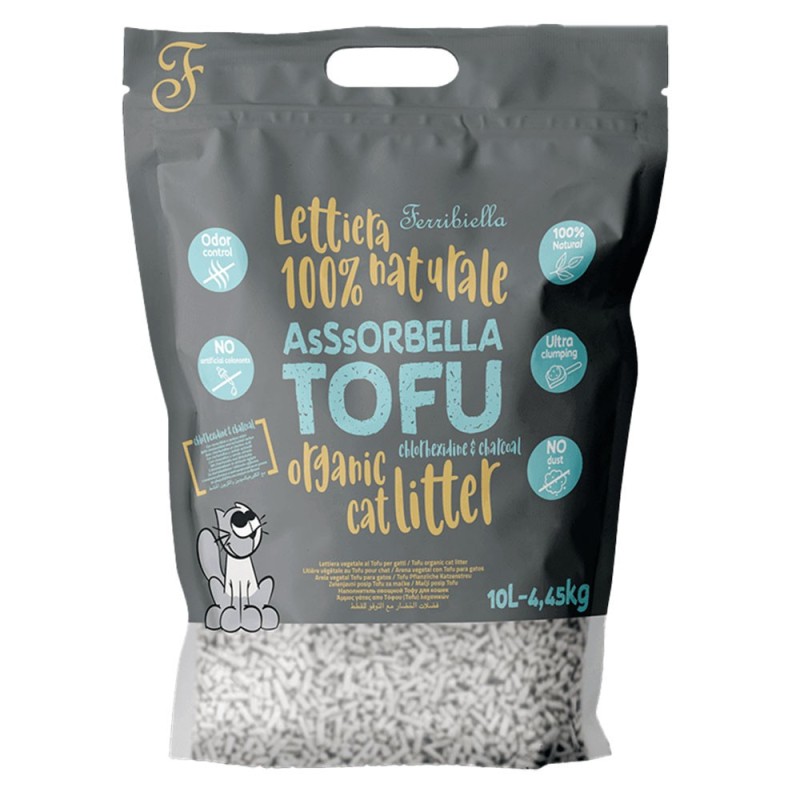 Areia aglomerante de Tofu com carvão e clorexidina para gatos - Ferribiella