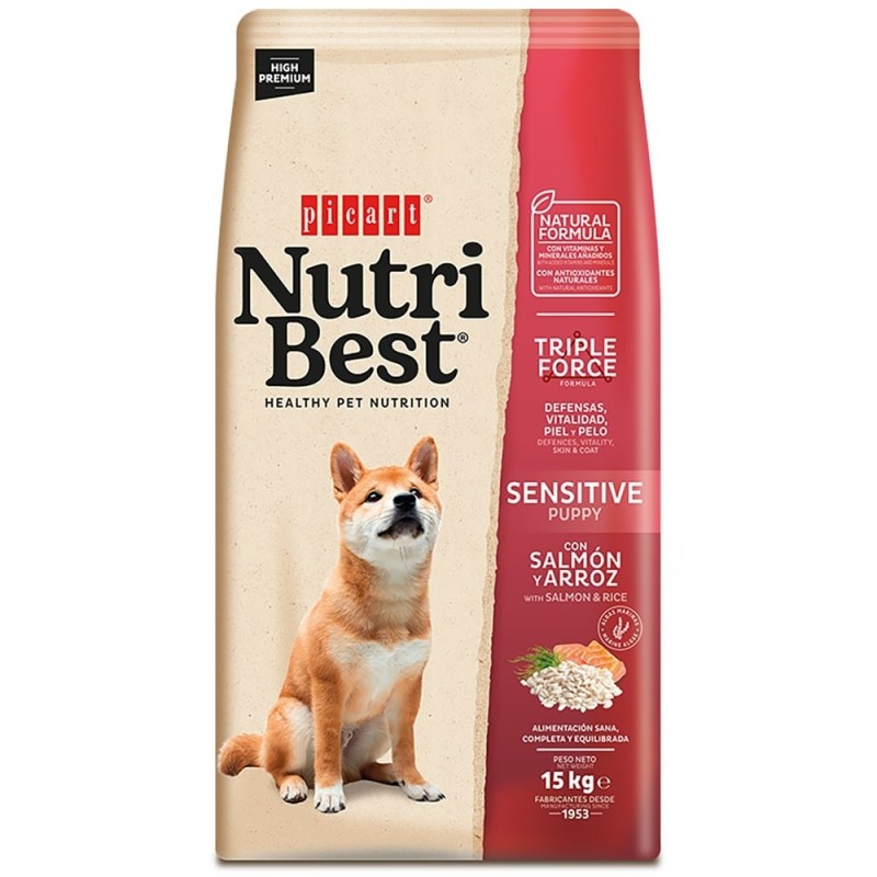 Picart Nutribest Puppy Sensitive - Ração seca para cachorro com sensibilidades - Salmão e arroz